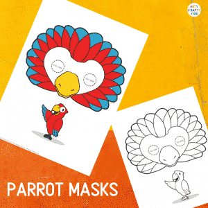 Printable Parrot Masks for Kids. The animal masks are available in black and white for colouring, and full colour.