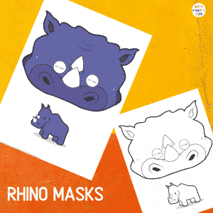 Printable Rhino Masks for Kids. The animal masks are available in black and white for colouring, and full colour.