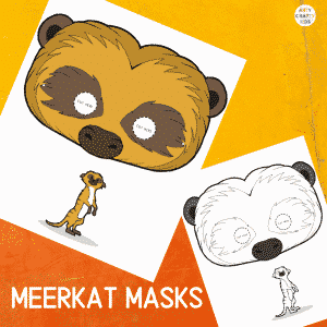 Printable Meerkat Masks for Kids. The animal masks are available in black and white for colouring, and full colour.