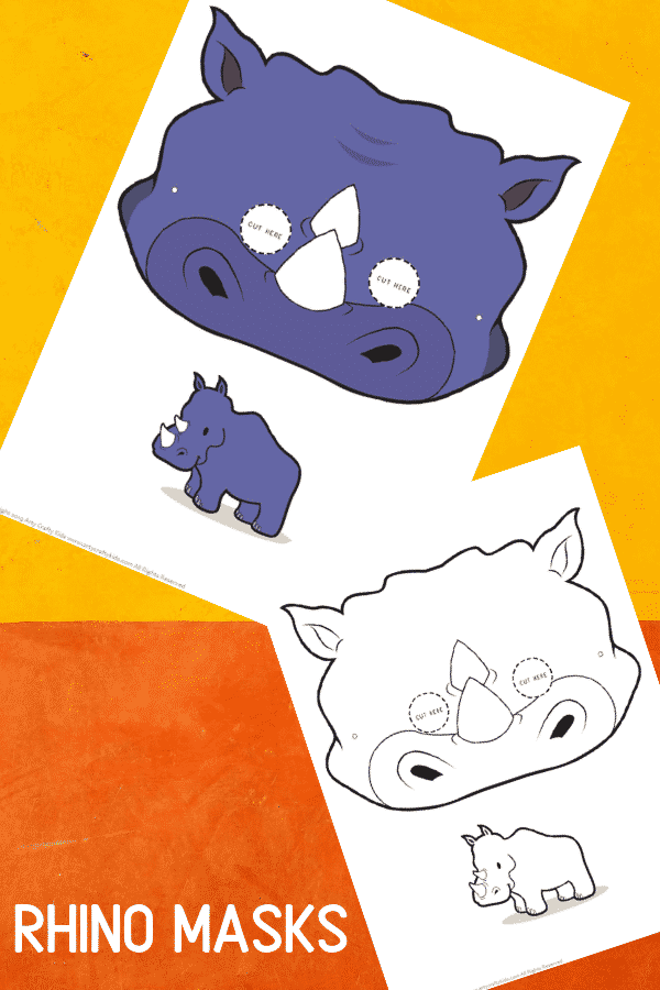 Rhinoceros Face Masks for Kids  to print and colour!