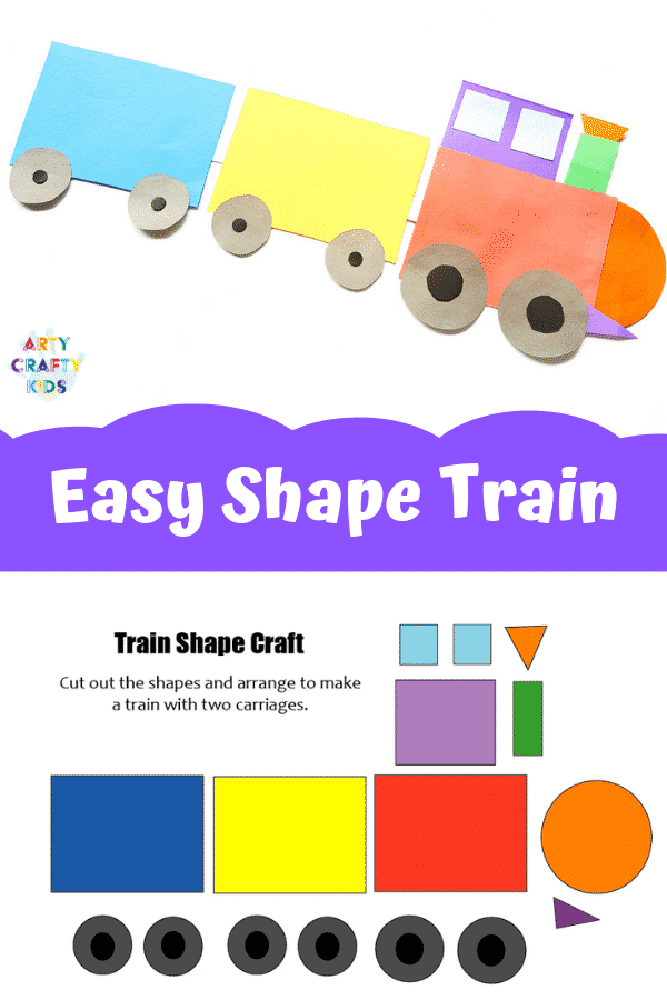 Easy Train Shape Craft for Kids - Make learning shapes fun with this simple train craft for kids. Get started by download the printable train templates #artycraftykids #kidscrafts