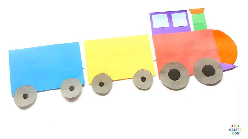 Easy Train Shape Craft for Kids - Make learning shapes fun with this simple train craft for kids. Get started by download the printable train templates #artycraftykids #kidscrafts