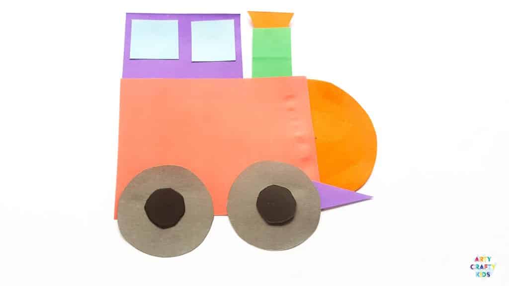 Easy Train Shape Craft for Kids - Make learning shapes fun with this simple train craft for kids. Get started by download the printable train templates #artycraftykids #kidscrafts