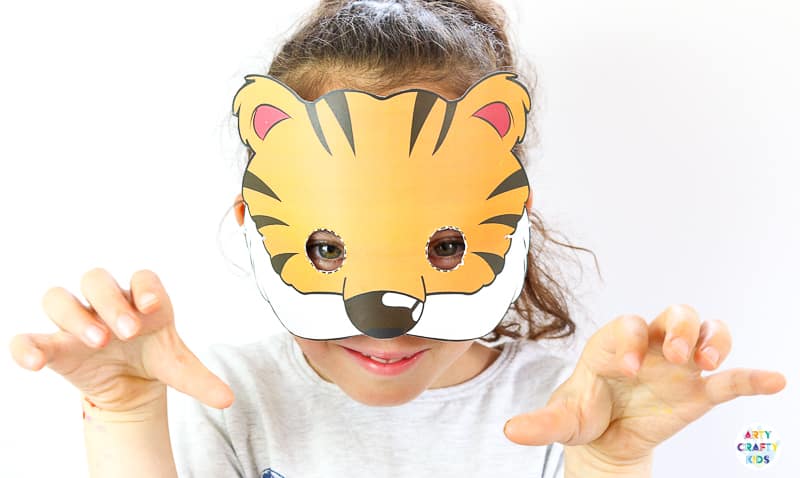 10 Printable Safari Animal Masks for Kids | A super cute collection of animal face masks for kids to colour in and assemble. Great for role-play and an animal themed party! #artycraftykids