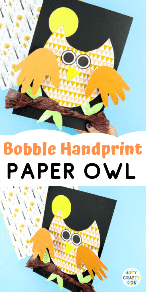 Arty Crafty Kids | Bobble Handprint Owl Craft for kids. An easy  Autumn craft kids will love with interactive handprint wings.