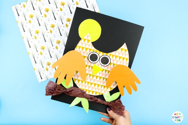 Arty Crafty Kids | Bobble Handprint Owl Craft for kids. An easy  Autumn craft kids will love with interactive handprint wings.