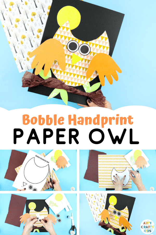 Arty Crafty Kids | Bobble Handprint Owl Craft for kids. An easy  Autumn craft kids will love with interactive handprint wings.