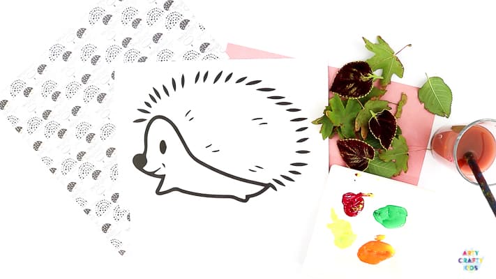 Fall Craft for Kids. Hedgehog Template for Autumn Leaf Printing.