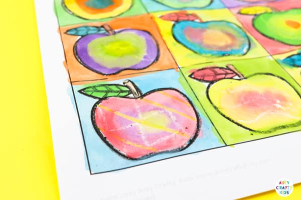 Arty Crafty Kids | Kandinsky Inspired Apple Art for Kids. A fun and playful early Autumn art and craft project for kids. Perfect for studying colour creation.