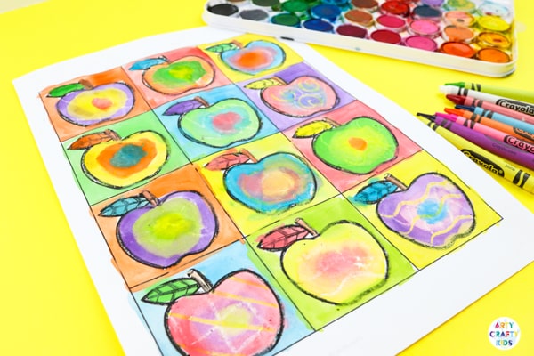 Arty Crafty Kids | Kandinsky Inspired Apple Art for Kids. A fun and playful early Autumn art and craft project for kids. Perfect for studying colour creation.