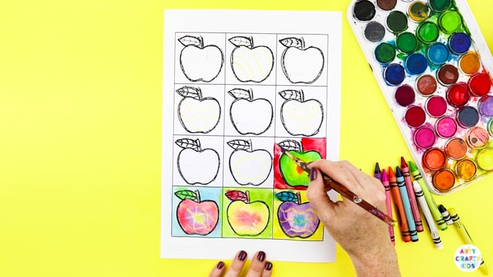 Arty Crafty Kids | Kandinsky Inspired Apple Art for Kids. A fun and playful early Autumn art and craft project for kids. Perfect for studying colour creation.