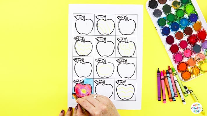 Arty Crafty Kids | Kandinsky Inspired Apple Art for Kids. A fun and playful early Autumn art and craft project for kids. Perfect for studying colour creation.