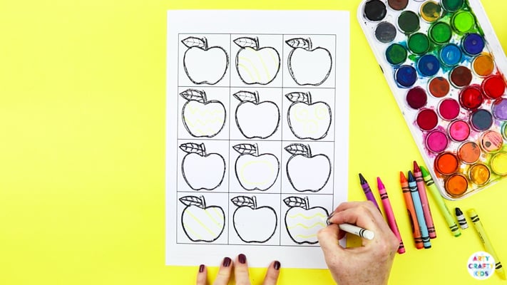 Arty Crafty Kids | Kandinsky Inspired Apple Art for Kids. A fun and playful early Autumn art and craft project for kids. Perfect for studying colour creation.