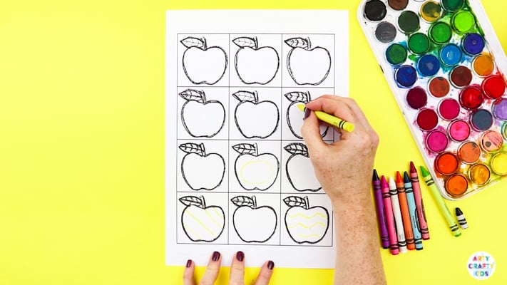 Arty Crafty Kids | Kandinsky Inspired Apple Art for Kids. A fun and playful early Autumn art and craft project for kids. Perfect for studying colour creation.