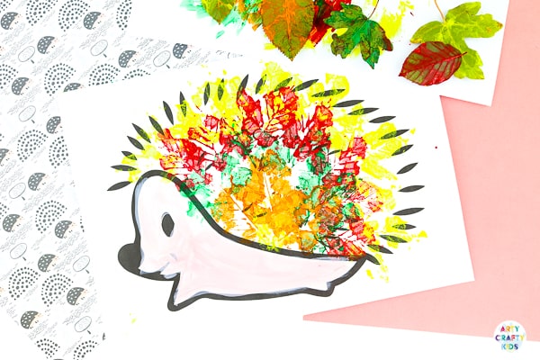 Arty Crafty Kids | Hedgehog Fall Leaf Craft - An easy fall craft for kids that explores Autumn leaf printing.  The Craft can be completed with a printable hedgehog template.