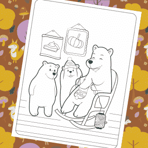 Bears Knitting Colouring Page