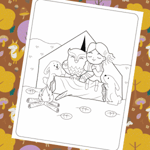 Autumn Camping with Forest Friends Colouring Page