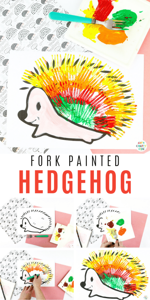 Fork Painted Hedgehog Art Project for Kids - A fun and easy fall craft for kids that explores painting with a fork.