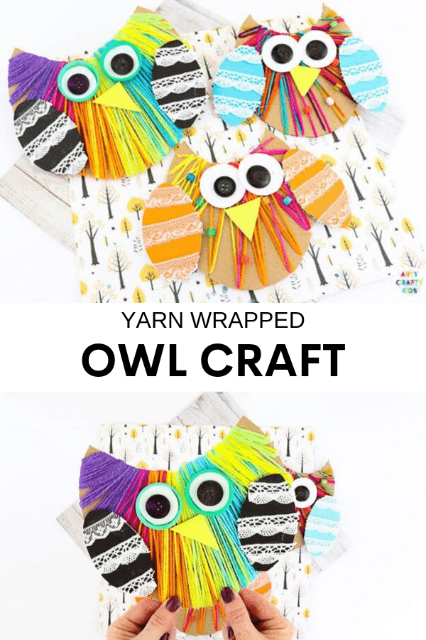 Yarn Wrapped Owl Craft for kids to make with recycled materials. A great fine motor activity for preschoolers and children in kindergarten and early years education.