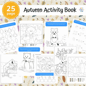 Printable Autumn Activity Book for kids. A collection of fall worksheets designed to support line and number work.