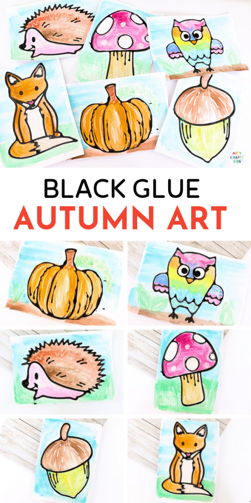 Arty Crafty Kids | Black Glue Fall Art Projects for kids. A fun and easy Autumn art project that kids will love, with printable Autumn templates available .