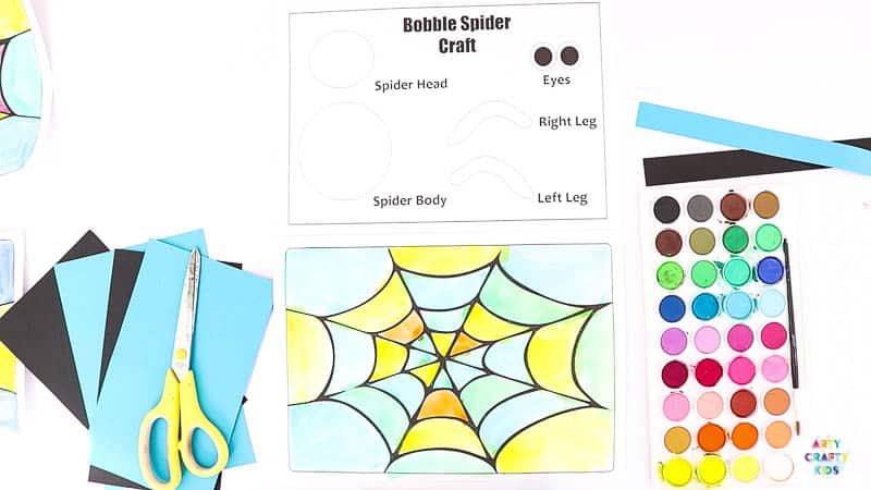 Colourful printable spider web.