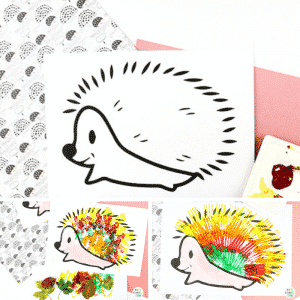 Hedgehog Template for Printing with Leaves and Fork Painting