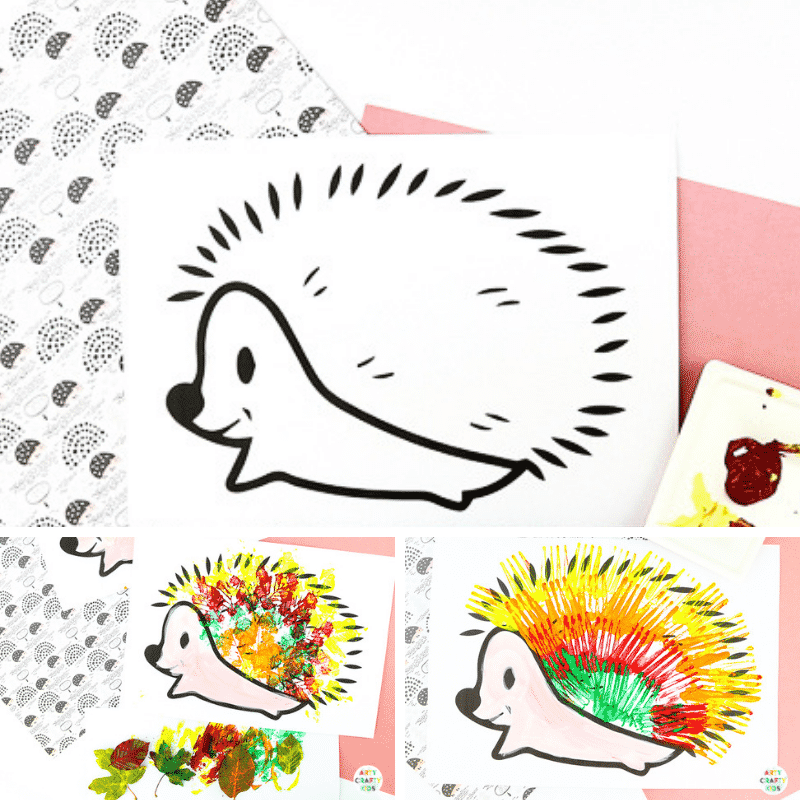 Arty Crafty Kids | Hedgehog Fall Leaf Craft - An easy fall craft for kids that explores Autumn leaf printing.  The Craft can be completed with a printable hedgehog template.