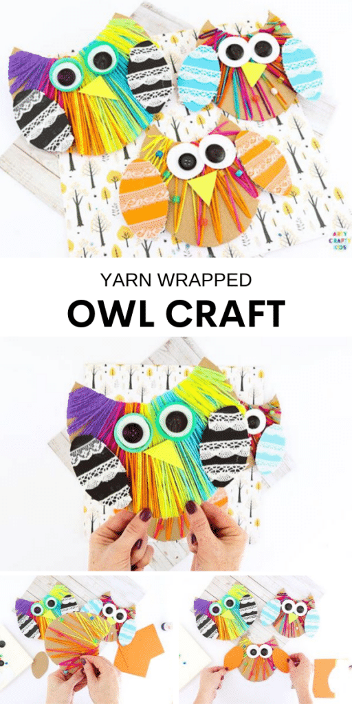 Yarn Wrapped Owl Craft for kids to make with recycled materials. A great fine motor activity for preschoolers and children in kindergarten and early years education.