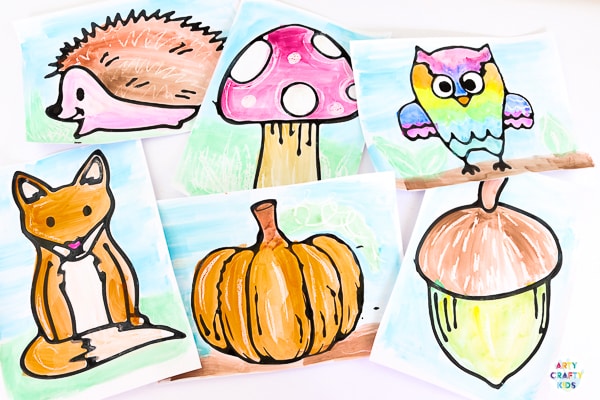 Arty Crafty Kids | Black Glue Fall Art Projects for kids. A fun and easy Autumn art project that kids will love, with printable Autumn templates available .