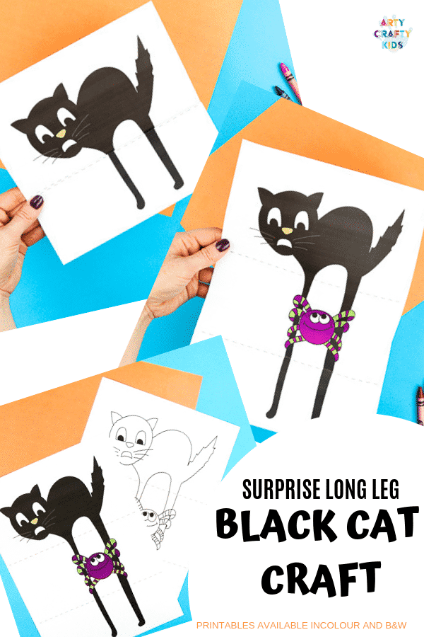 Arty Crafty Kids | Surprise Black Cat Printable Craft  - A fun Halloween craft for kids. Unfold the paper toy to reveal and an eight legged surprise!