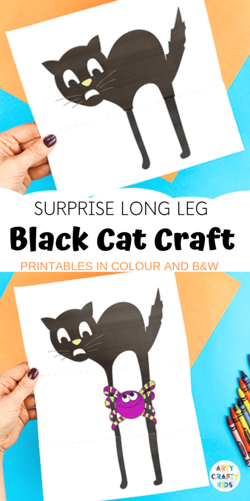 Arty Crafty Kids | Surprise Black Cat Printable Craft  - A fun Halloween craft for kids. Unfold the paper toy to reveal and an eight legged surprise!