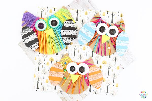Yarn Wrapped Owl Craft for kids to make with recycled materials. A great fine motor activity for preschoolers and children in kindergarten and early years education.