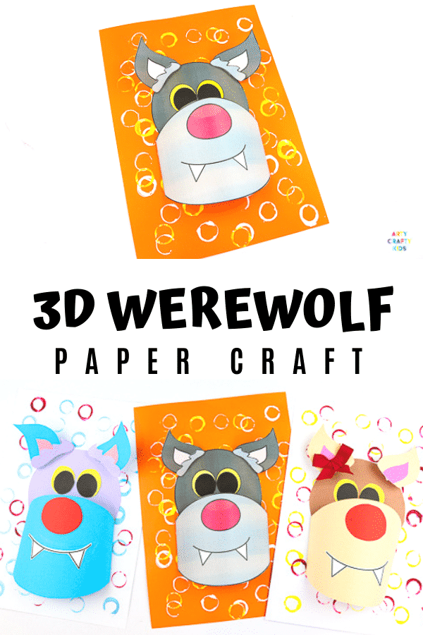 Arty Crafty Kids | 3D Paper Wolf Craft for kids to make. Perfect for Winter Animal craft topic or as a Werewolf for Halloween. Either way, kids will love this 3D playful paper craft.