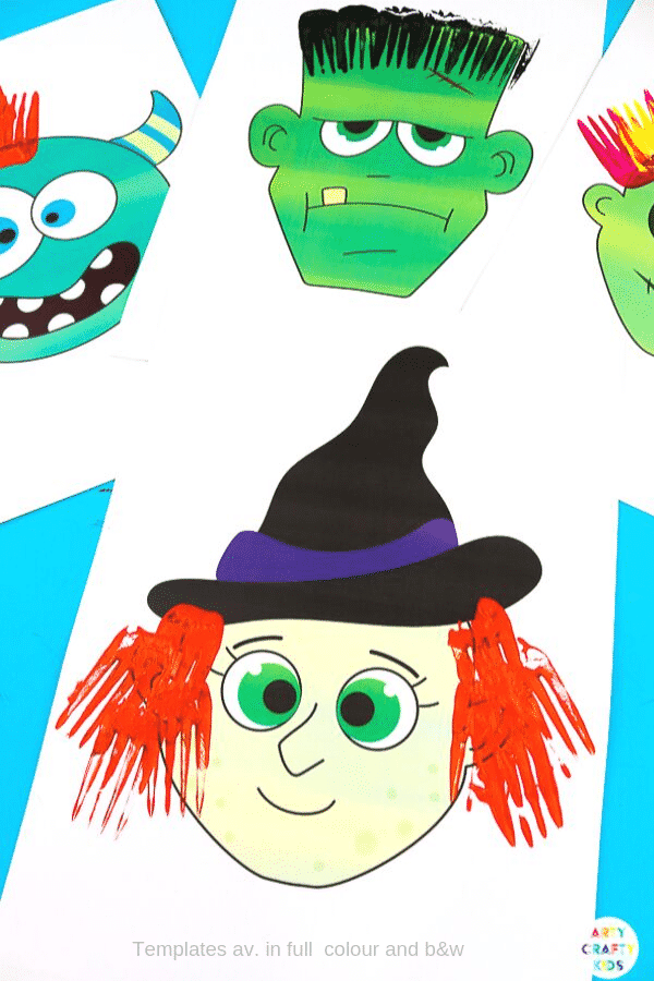 Arty Crafty Kids | Fork Painted Monster Hair - Halloween Crafts for Kids. Children can complete the monster templates (available in colour and black & white) using different painting techniques.