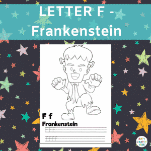 Letter F - Frankenstein - Letter writing practice for preschoolers and children in early years education.