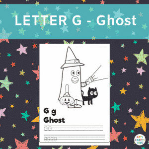 Letter G - Ghost - Writing practice for preschoolers and children in early years education.