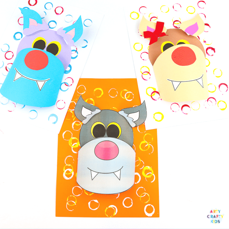 3D Paper Wolf Craft for kids to make. Perfect for a Winter Animal craft topic or as a Werewolf for Halloween. Either way, kids will love this 3D playful paper craft that encourages children to experiment with shapes #kidscrafts #papercraft #easycrafts