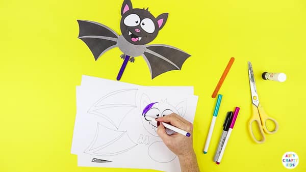 Halloween Crafts for Kids | Colour in the paper bat template.