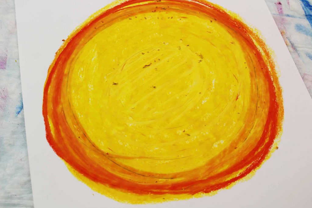 Arty Crafty Kids | Create a moon for our bat silhouettes using yellow and orange oil pastels.