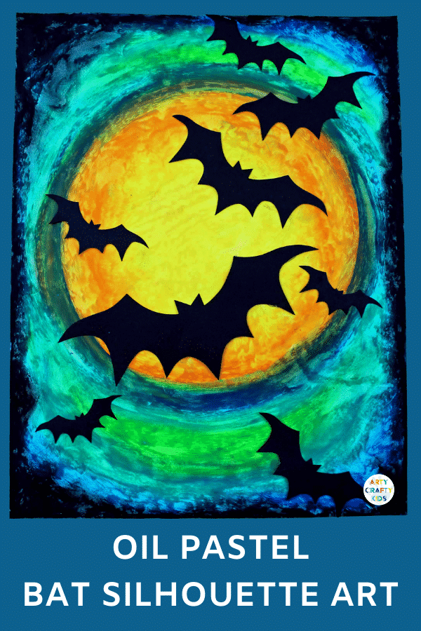 Arty Crafty Kids | Oil Pastel Bat Silhouette Art for Kids - an easy Halloween art project for kids.