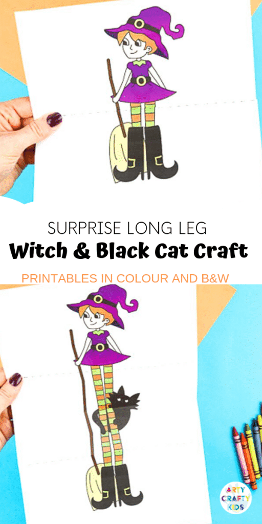 Arty Crafty Kids | Surprise Witch Printable Craft for Halloween. A fun and easy paper toy for kids. Extend the paper the reveal with the witch's best friend.