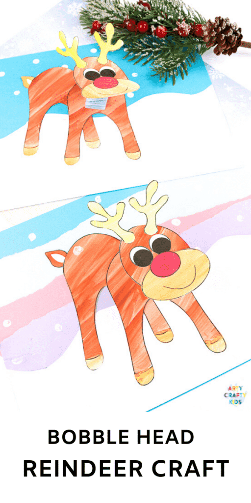 Make a Bobble Head Reindeer Craft with the kids this Christmas! A fun and interactive Christmas craft that kids will love - can be completed with a printable reindeer template!