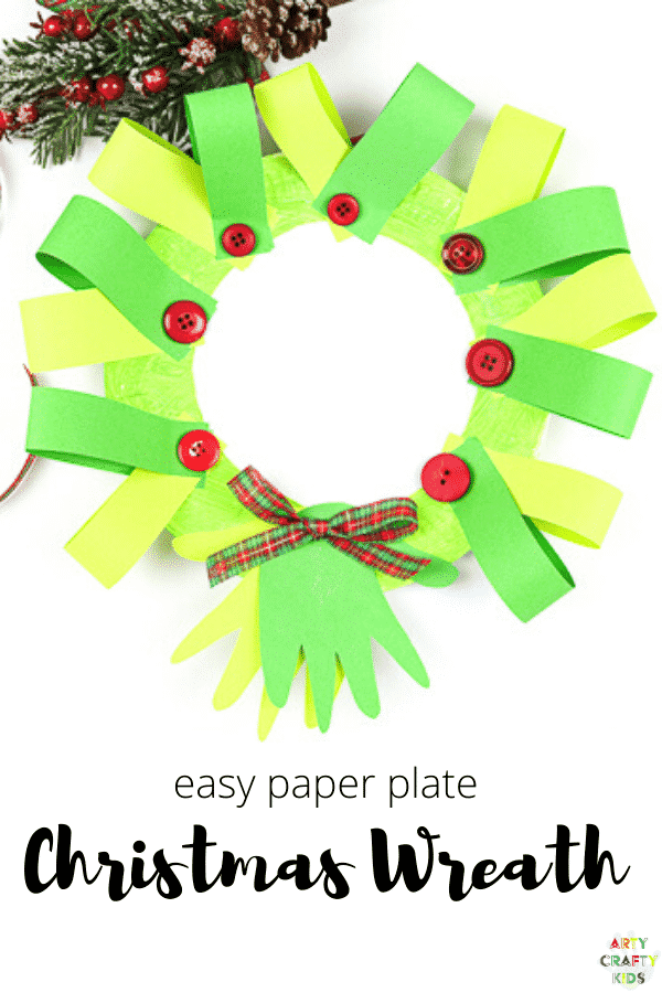 Easy Paper Plate Handprint Christmas Wreath Craft for kids. A n easy Christmas craft that kids will love to make either at home or within the classroom. With added handprints, this craft also doubles up as a special keepsake craft for the festive season.