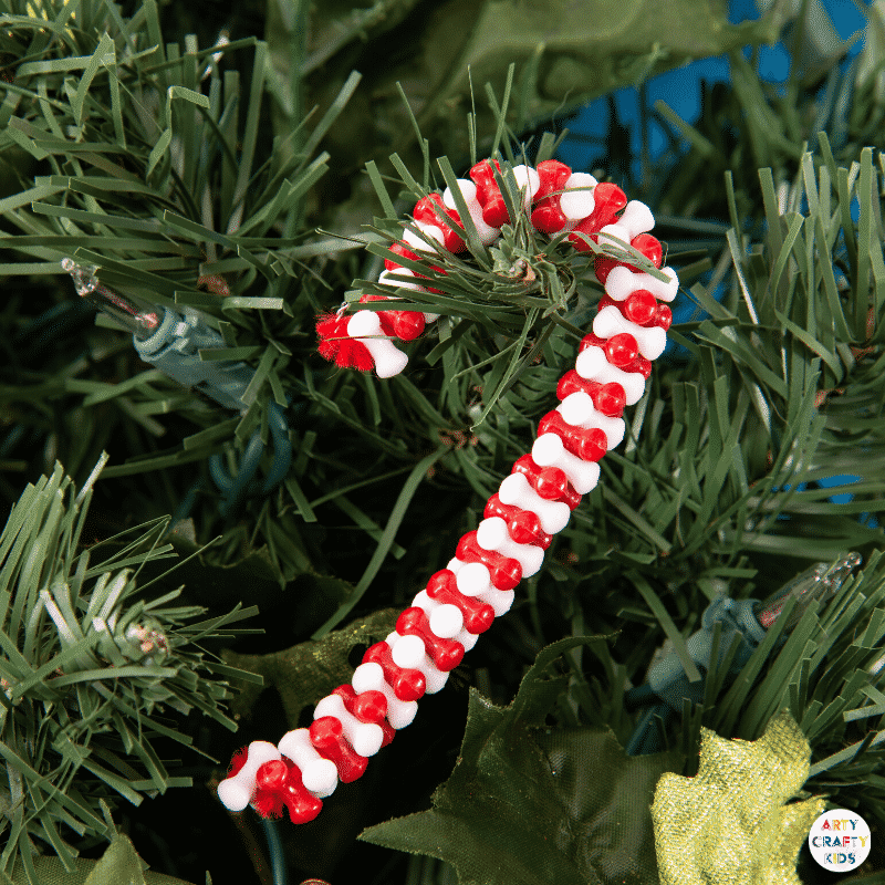 Beaded Woven Straw - Candy Cane Ornament