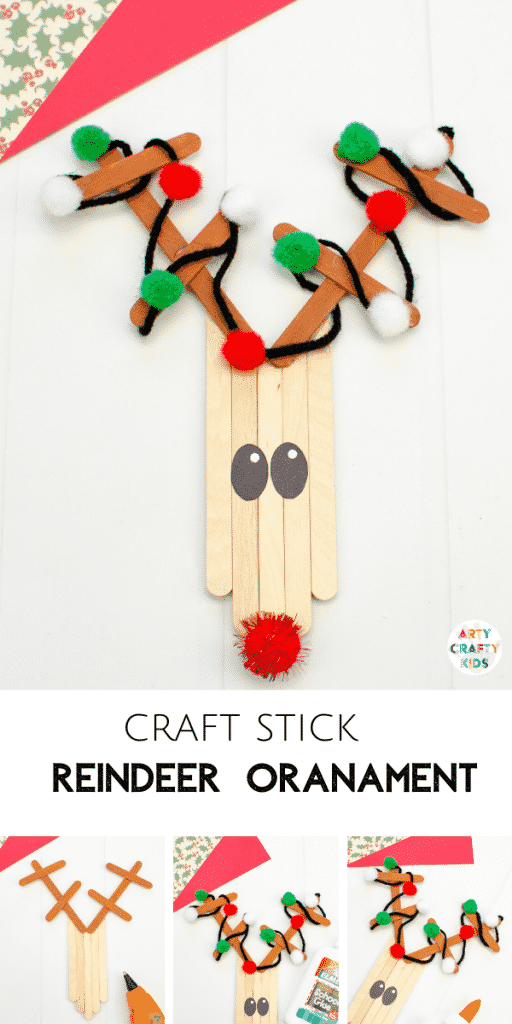 Learn how to make a Craft Stick Reindeer Ornament for the Christmas Craft | A fun and easy reindeer Christmas craft for kids.