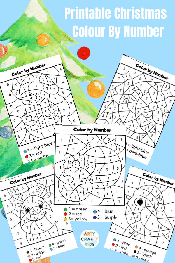 Printable Christmas Colour by Number Worksheets for Preschoolers.