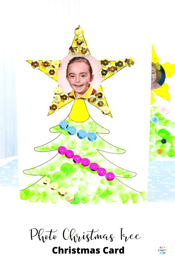 Photo Christmas Tree Card for kids to make | A fun and easy Christmas craft for kids with a personal touch. Add a photo and fingerprints to create a special Christmas keepsake.