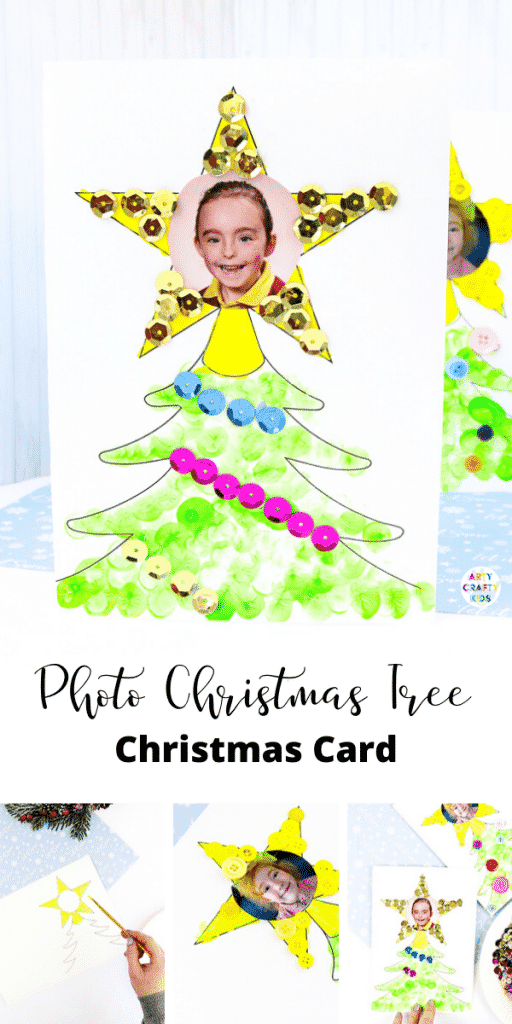 Photo Christmas Tree Card for kids to make | A fun and easy Christmas craft for kids with a personal touch. Add a photo and fingerprints to create a special Christmas keepsake.