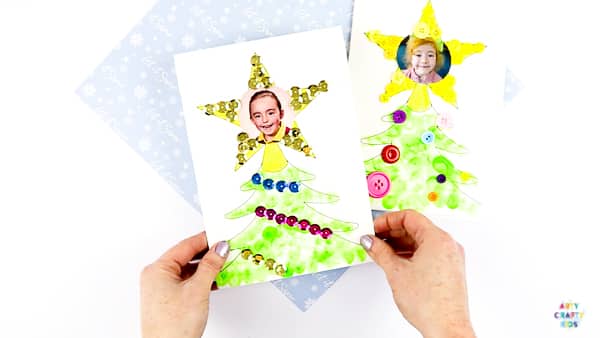 Photo Christmas Tree Card for kids to make | A fun and easy Christmas craft for kids with a personal touch. Add a photo and fingerprints to create a special Christmas keepsake.